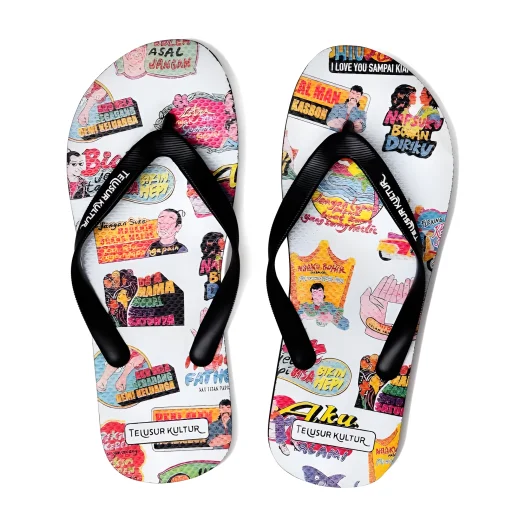 Telusur Kultur White Graphic Print Adventure Sandals