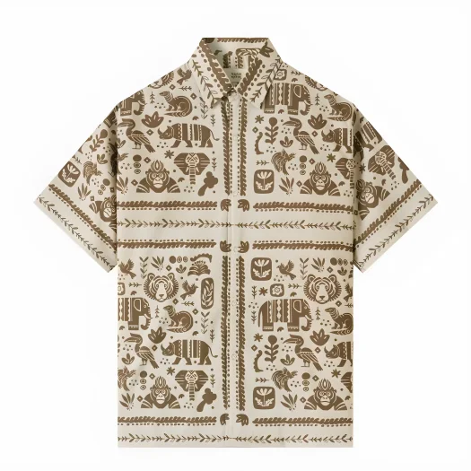 Telusur Kultur Printed Batik Shirt – Nusantara Inspired Flora & Fauna Design – Brown