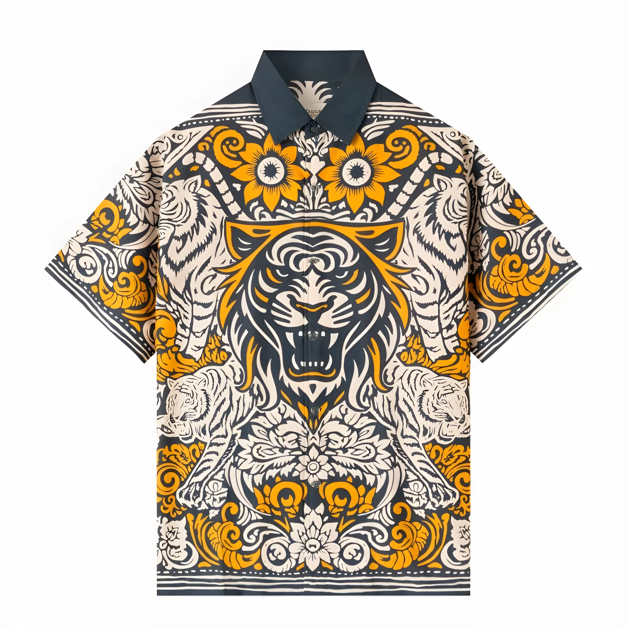 Telusur Kultur Printed Batik Shirt - Nusantara Inspired - Tiger Design - Ocean Blue | Nusamade Telusur Kultur Printed Batik Shirt - Nusantara Inspired - Tiger Design - Ocean Blue