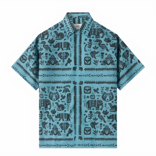 Telusur Kultur Printed Batik Shirt – Nusantara Inspired Flora & Fauna Design – Blue