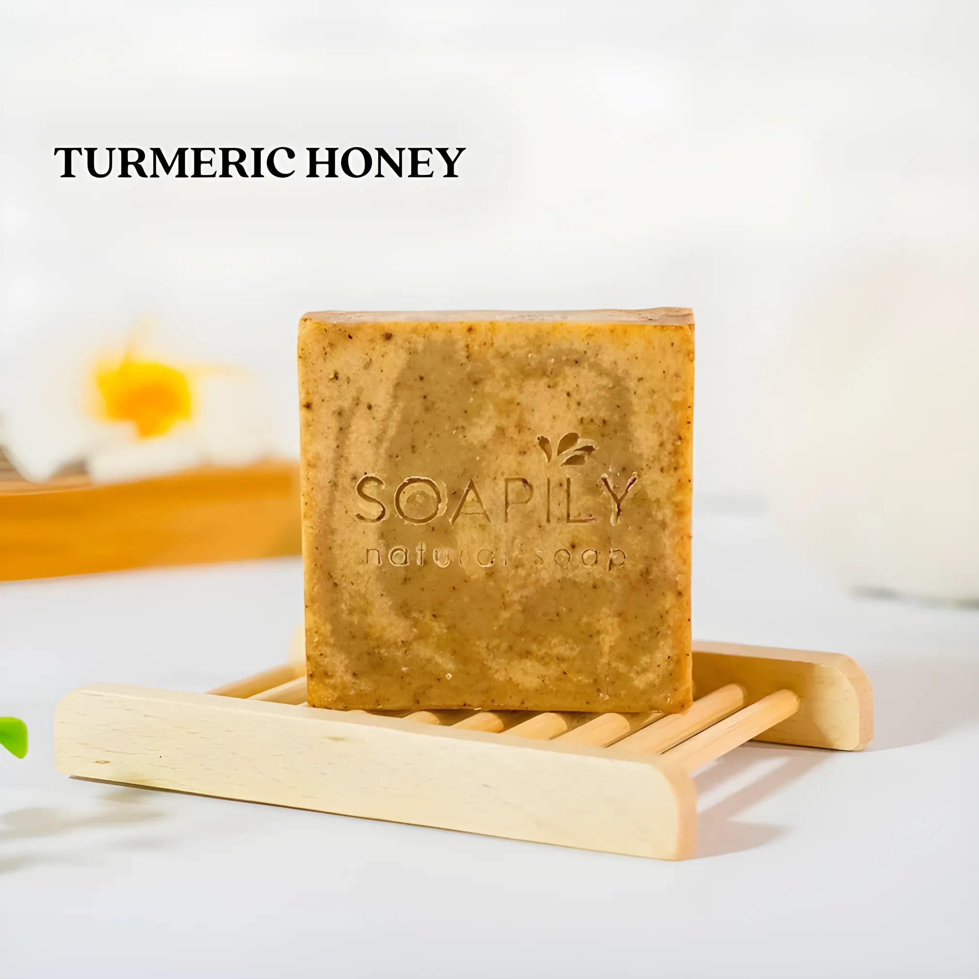 Soapily Turmeric Honey Glow Soap | Natural Herbal Handmade Bar for Radiant Skin, Acne Scar, Dark Spot Removal, Relief from Allergy
