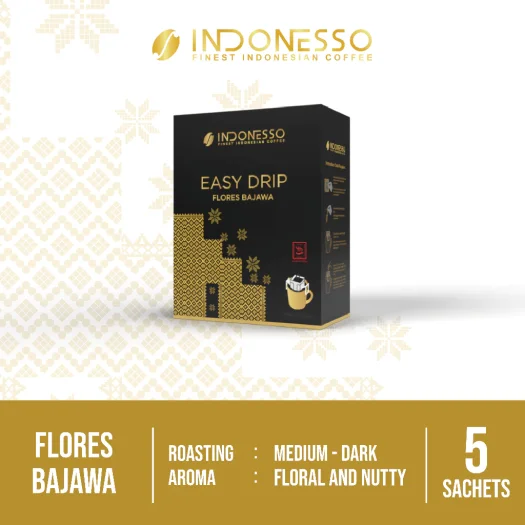 INDONESSO Flores Bajawa Single-Serve Coffee Drip Bags – Rich & Aromatic Indonesian Coffee – 5 Sachets (11 g Each) for Effortless Brewing