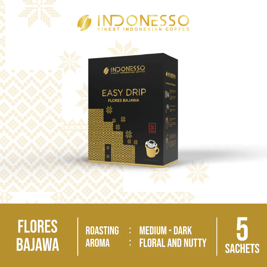 INDONESSO Flores Bajawa Single-Serve Coffee Drip Bags – Rich & Aromatic Indonesian Coffee – 5 Sachets (11 g Each) for Effortless Brewing