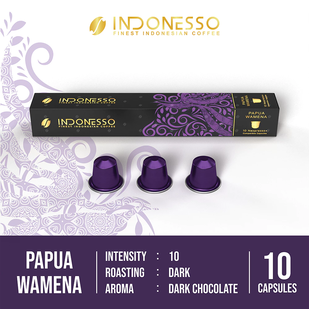 INDONESSO Papua Wamena Coffee Capsules – Rich & Aromatic Coffee Pods – Nespresso Machines Compatible