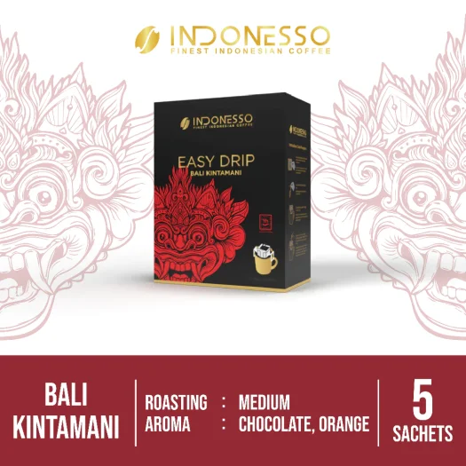 INDONESSO Bali Kintamani Single-Serve Coffee Drip Bags – Rich & Aromatic Indonesian Coffee – 5 Sachets (11 g Each) for Effortless Brewing