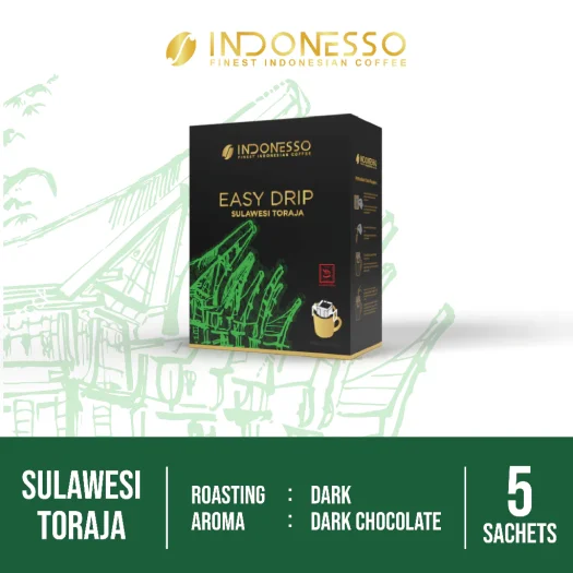 INDONESSO Sulawesi Toraja Single-Serve Coffee Drip Bags – Rich & Aromatic Indonesian Coffee – 5 Sachets (11 g Each) for Effortless Brewing
