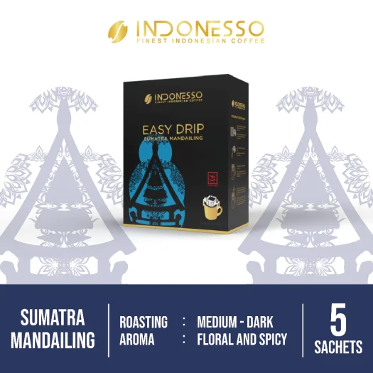 INDONESSO Sumatra Mandailing Single-Serve Coffee Drip Bags – Rich & Aromatic Indonesian Coffee – 5 Sachets (11 g Each) for Effortless Brewing