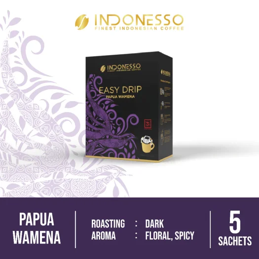 INDONESSO Papua Wamena Single-Serve Coffee Drip Bags – Rich & Aromatic Indonesian Coffee – 5 Sachets (11 g Each) for Effortless Brewing