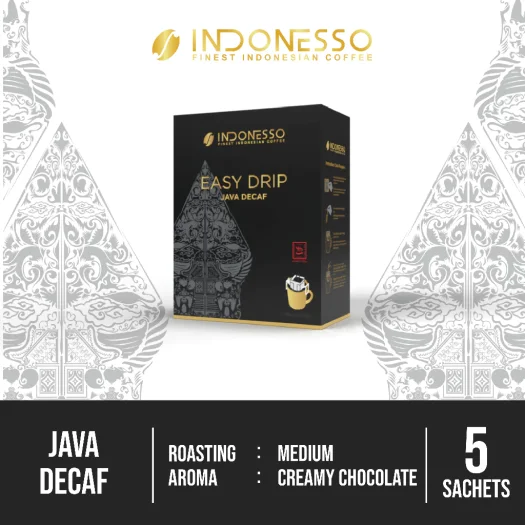 INDONESSO Java Decaf Single-Serve Coffee Drip Bags – Rich & Aromatic Indonesian Coffee – 5 Sachets (11 g Each) for Effortless Brewing
