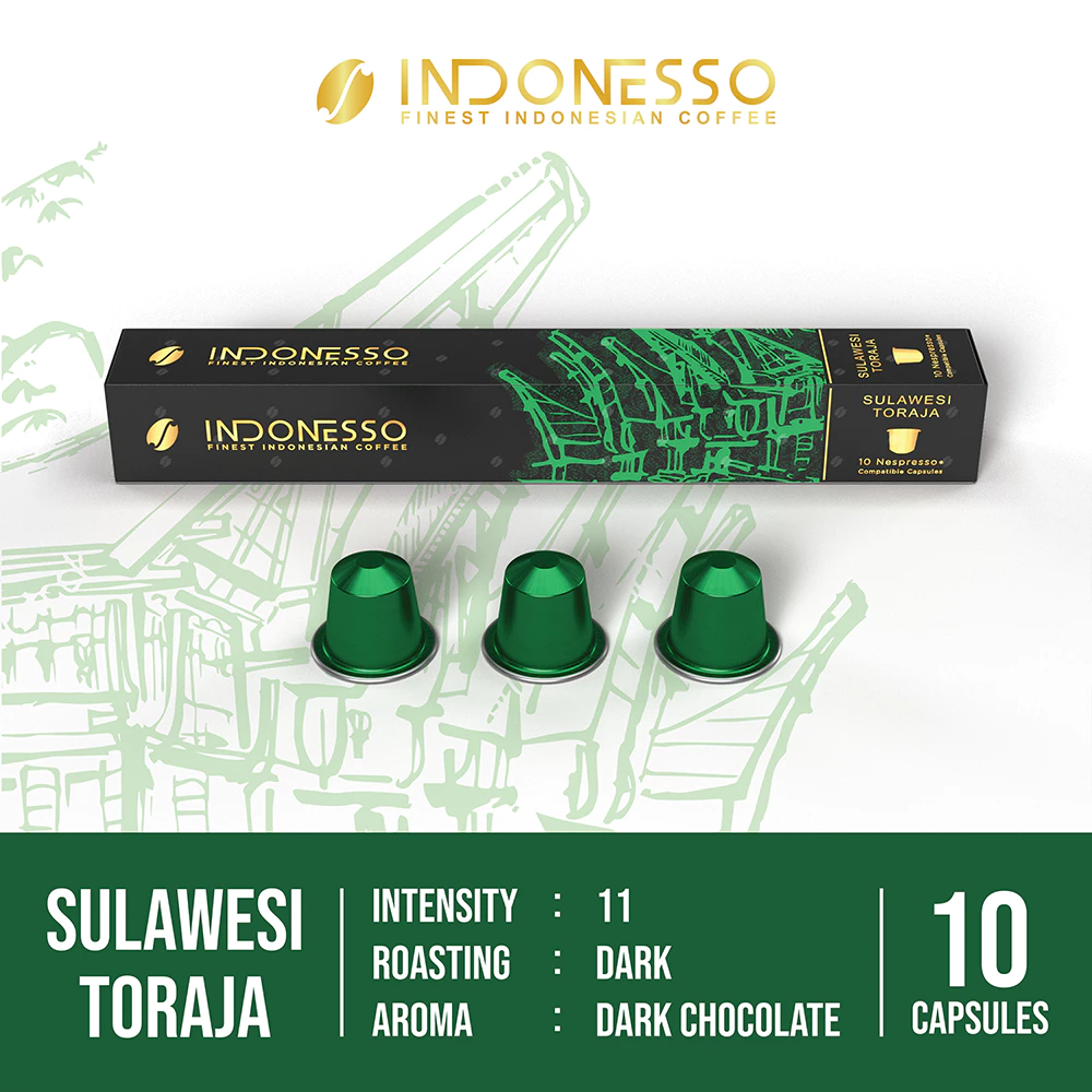 INDONESSO Sulawesi Toraja Coffee Capsules – Rich & Aromatic Coffee Pods – Nespresso Machines Compatible