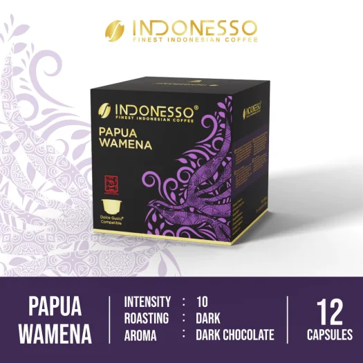 INDONESSO Papua Wamena Coffee Capsules, Intensity 7, 12 Pods, Compatible with Nescafé Dolce Gusto Machines
