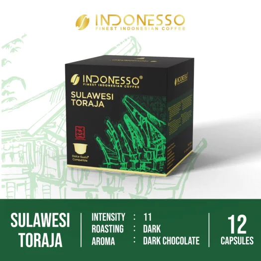 INDONESSO Sulawesi Toraja Coffee Capsules, Intensity 7, 12 Pods, Compatible with Nescafé Dolce Gusto Machines