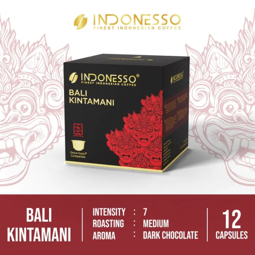 INDONESSO Bali Kintamani Coffee Capsules, Intensity 7, 12 Pods, Compatible with Nescafé Dolce Gusto Machines