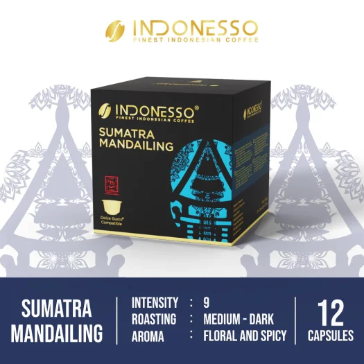 INDONESSO Sumatra Mandailing Coffee Capsules, Intensity 7, 12 Pods, Compatible with Nescafé Dolce Gusto Machines