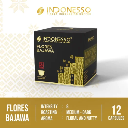 INDONESSO Flores Bajawa Coffee Capsules, Intensity 7, 12 Pods, Compatible with Nescafé Dolce Gusto Machines