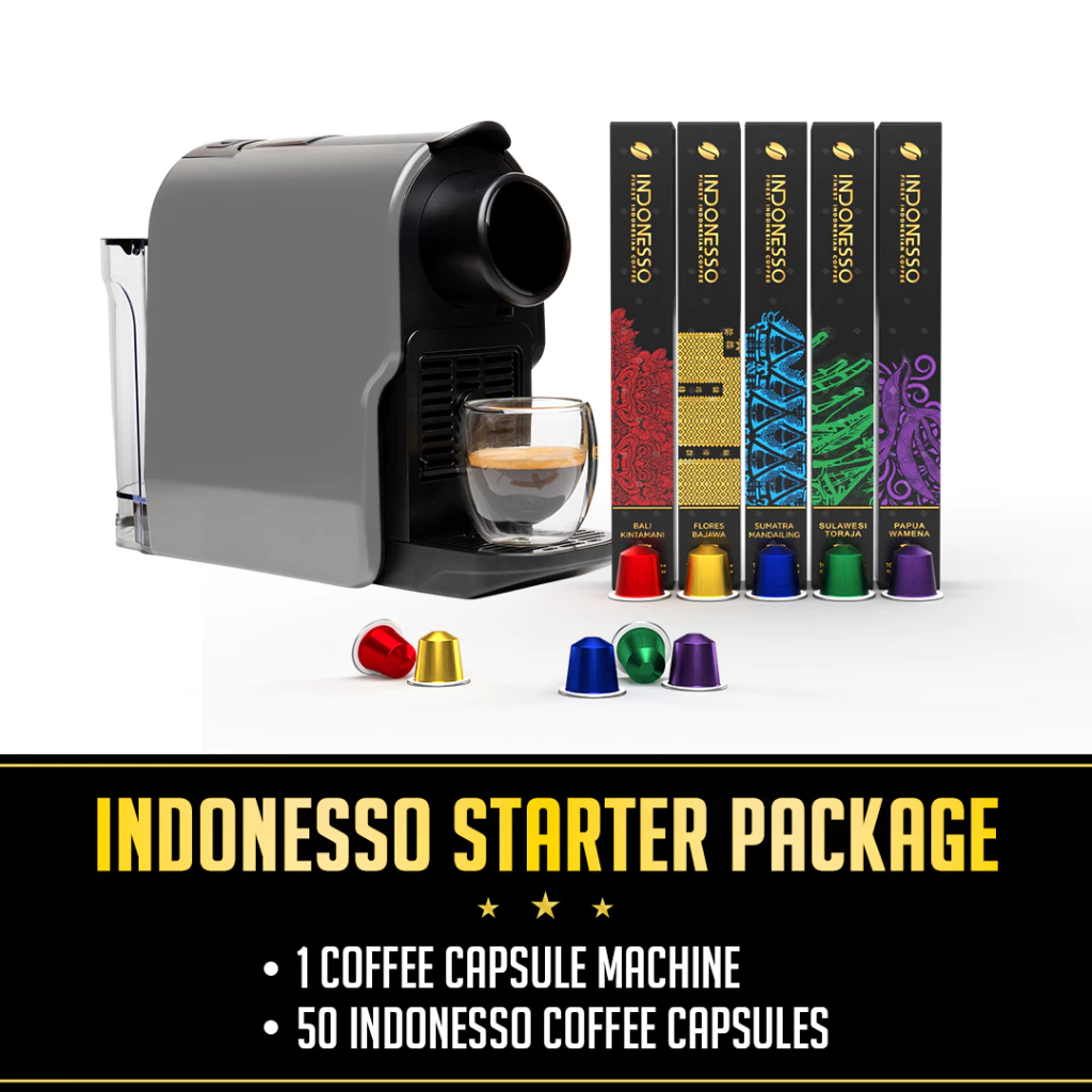 INDONESSO Coffee Capsule Machine Starter Kit - Easy Brewing - Includes 50 Coffee Pods | Nusamade INDONESSO Coffee Capsule Machine Starter Kit - Easy Brewing - Includes 50 Coffee Pods - Image 2