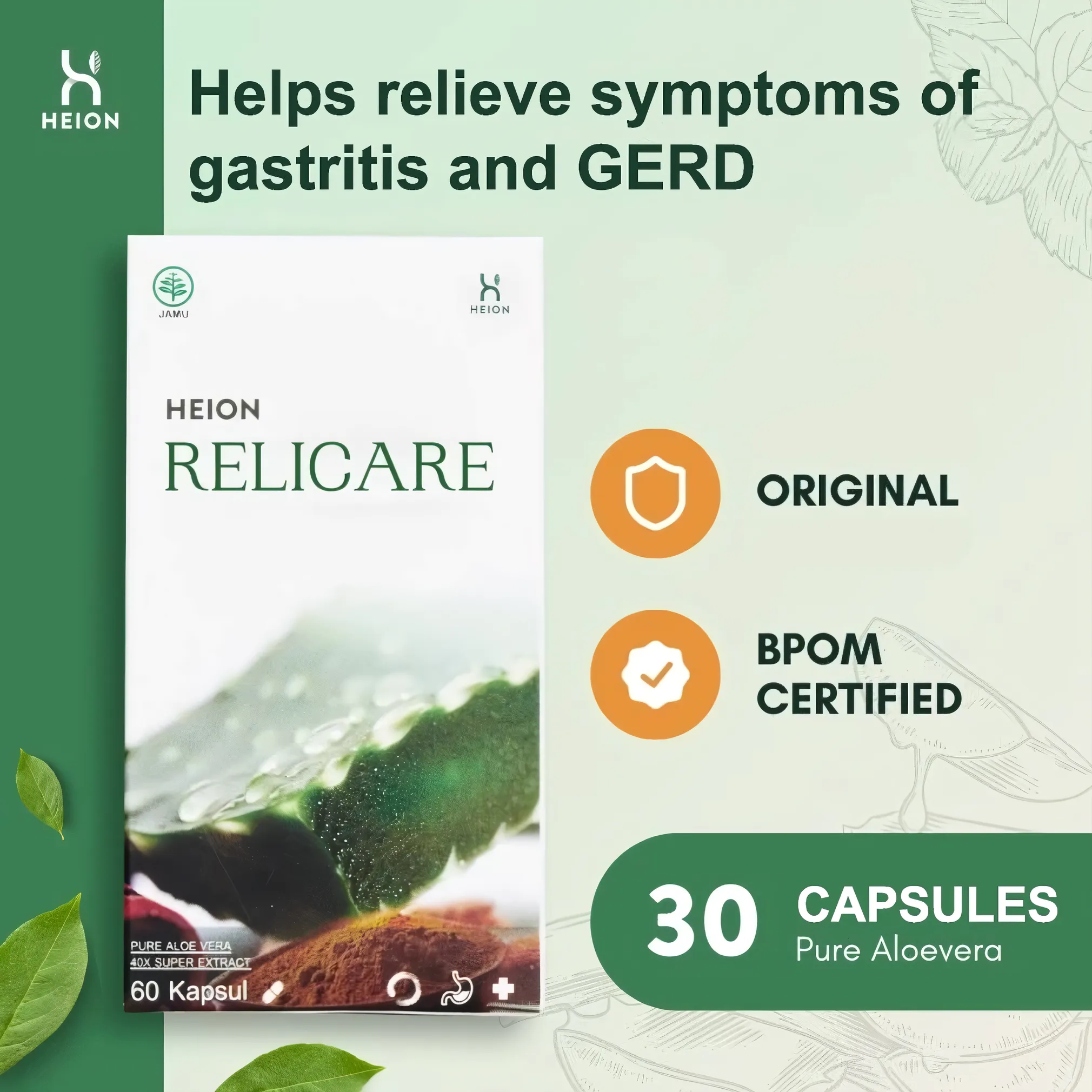 HEION Relicare Natural Relief for Stomach Discomfort – 30 Capsules