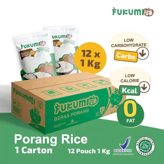 FUKUMI Porang Rice – Carton of 12 Pouches, 1 kg Each, Low Calorie Diet Rice