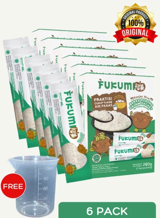 FUKUMI Original Porang Rice Sachets, 6-Pack (7 x 40 g per Box), with Free Measuring Cup – Low Calorie Diet Rice