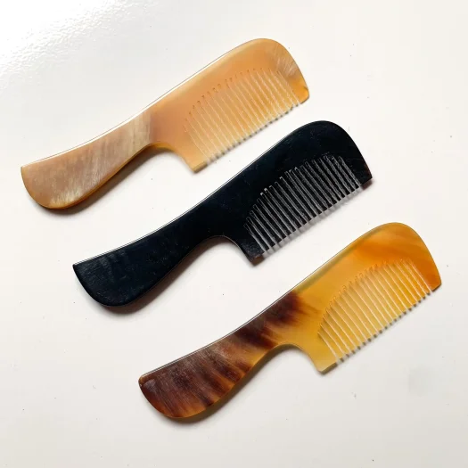 Ikikayu Handmade Horn Hair Comb with Handle, Anti-Static