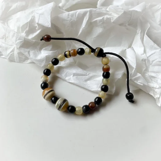 Ikikayu Handmade Unisex Horn Bead Bracelet with Accent Beads