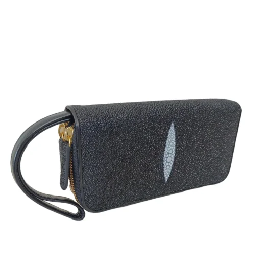 Mool Leather Women’s Stingray Leather Double Zipper Pouch Wallet