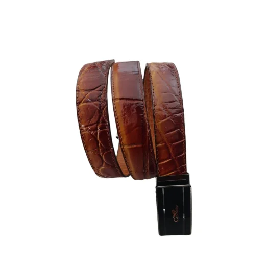Mool Leather Men’s Genuine Crocodile Leather Belt with Metal Buckle