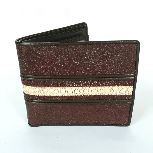 Mool Leather Men’s Multi-Spine Stingray Leather Bifold Wallet in Dark Brown with Smooth Horizontal Spine Detail
