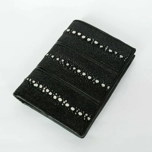 Mool Leather Men’s Genuine Multi-Spine Stingray Leather Vertical Bifold Wallet with Triple Horizontal Spine Detail