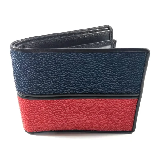 Mool Leather Men’s Genuine Stingray Leather Bifold Wallet in Blue-Red Dual Tone