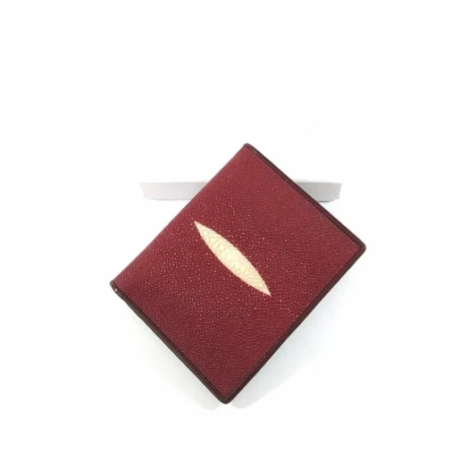 Mool Leather Men’s Vertical Stingray Leather Bifold Wallet in Maroon with Diamond Crown Detail