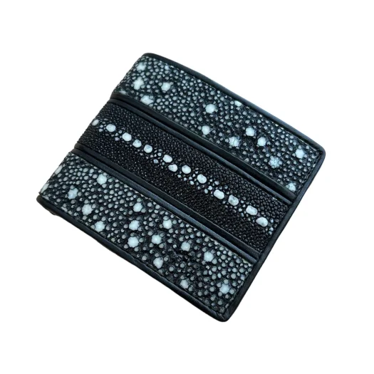 Mool Leather Men’s Premium Multi-Spine Stingray Leather Bifold Wallet with Spine Detail and Raised Pebbled Texture