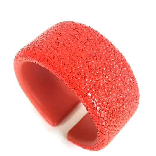 Mool Leather Women’s Stingray Leather Cuff Bracelet in Orange