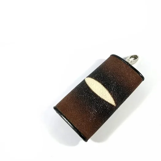 Mool Leather Stingray Leather Keychain Wallet in Brown and Black with Diamond Crown Detail