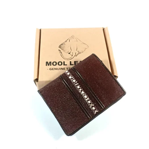 Mool Leather Men’s Multi-Spine Stingray Leather Vertical Bifold Wallet in Brown with Spine Detail – Casual Style