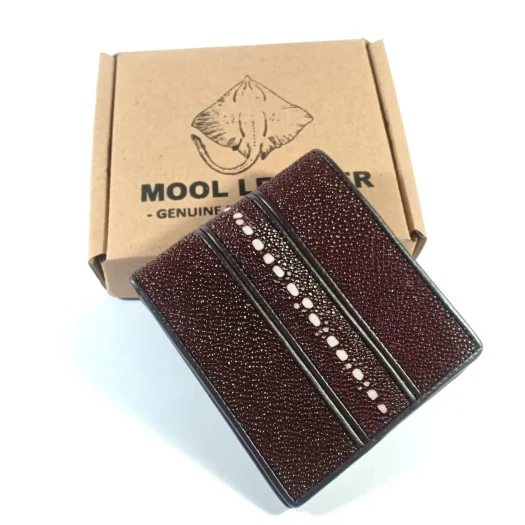 Mool Leather Men’s Multi-Spine Stingray Leather Bifold Wallet in Dark Brown with Textured Horizontal Spine Detail