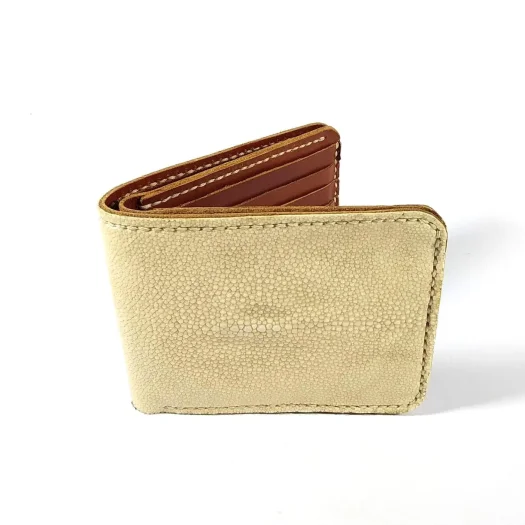 Mool Leather Handmade Men’s Genuine Stingray Leather Bifold Wallet in Natural Tone