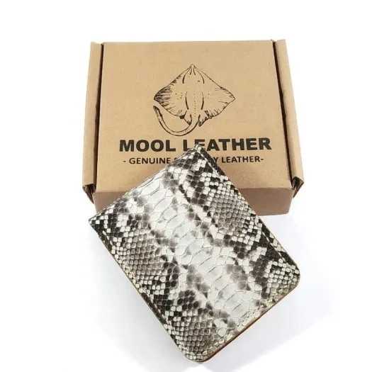 Mool Leather Handmade Men’s Genuine Python Leather Bifold Wallet in Natural Tone