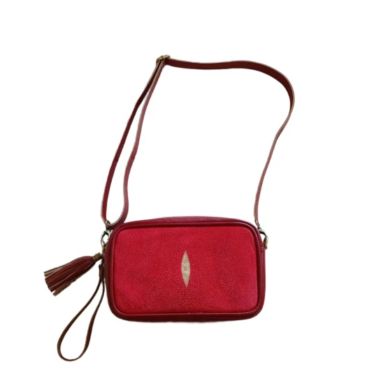 Mool Leather Women’s Genuine Stingray Leather Slebew Sling Bag with Zipper Closure and Diamond Crown Detail