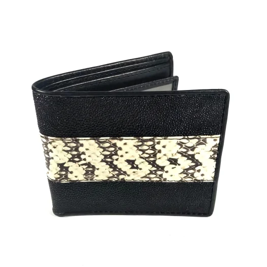 Mool Leather Men’s Genuine Stingray and Water Snake Leather Bifold Wallet