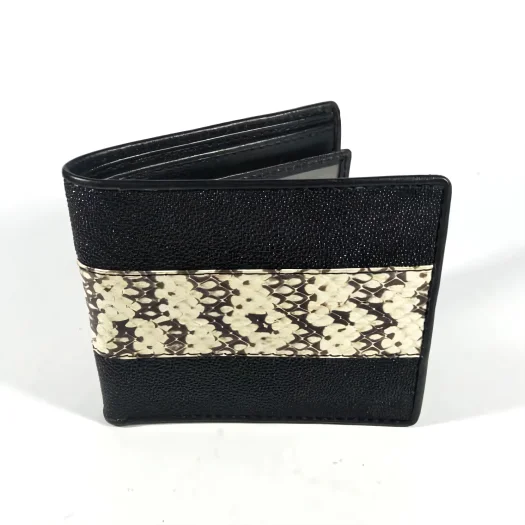 Mool Leather Men’s Genuine Stingray and Cobra Leather Bifold Wallet