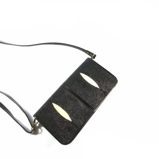 Mool Leather Women’s Genuine Stingray Leather Sling Bag with Dual Diamond Crown Detail