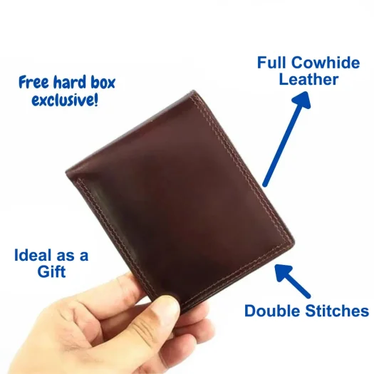 Mool Leather Men’s Premium Full Grain Cowhide Leather Bifold Wallet in Dark Brown
