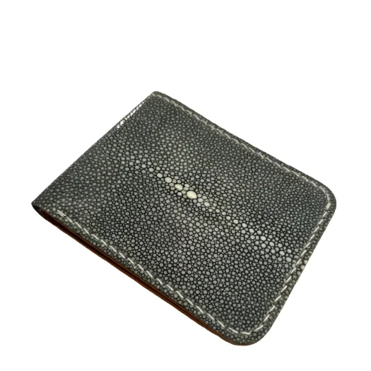 Mool Leather Men’s Premium Handmade Polished Stingray Leather Bifold Wallet with Stitched Edge