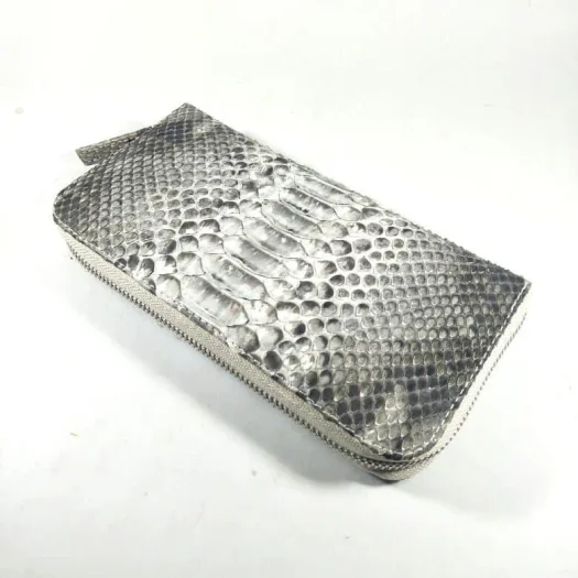 Mool Leather Women’s Python Leather Zip Pouch Wallet in White