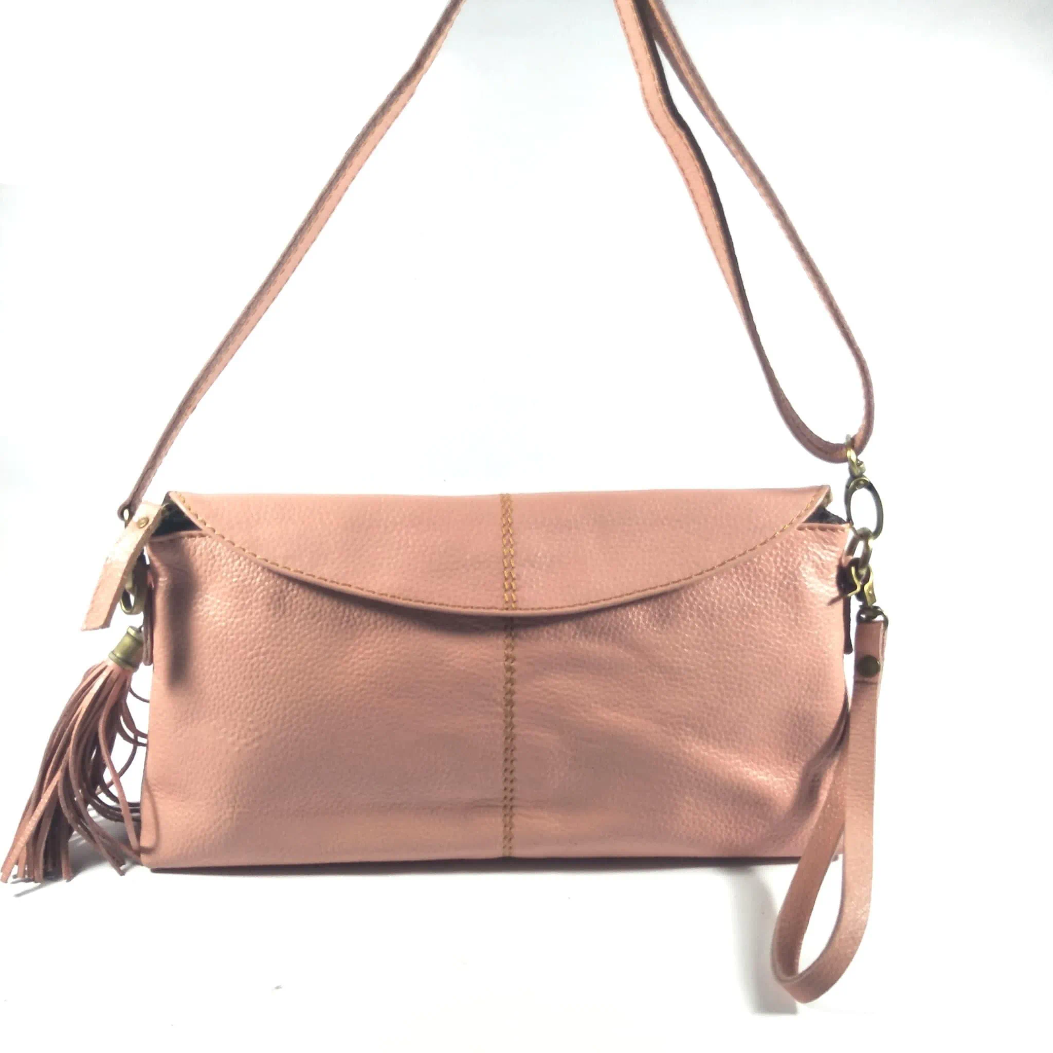 Mool Leather Women’s Milled Cowhide Leather Crossbody Bag in Salmon Tone