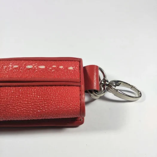 Mool Leather Multi-Spine Stingray Leather Keychain Wallet in Red with Spine Detail