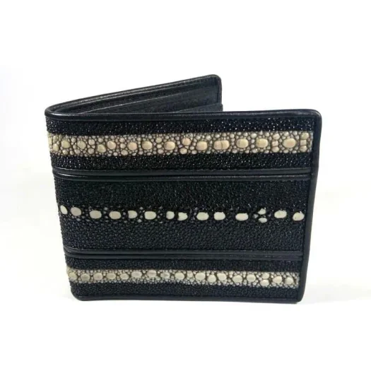 Mool Leather Men’s Premium Multi-Spine Stingray Leather Bifold Wallet with Triple Spine Detail