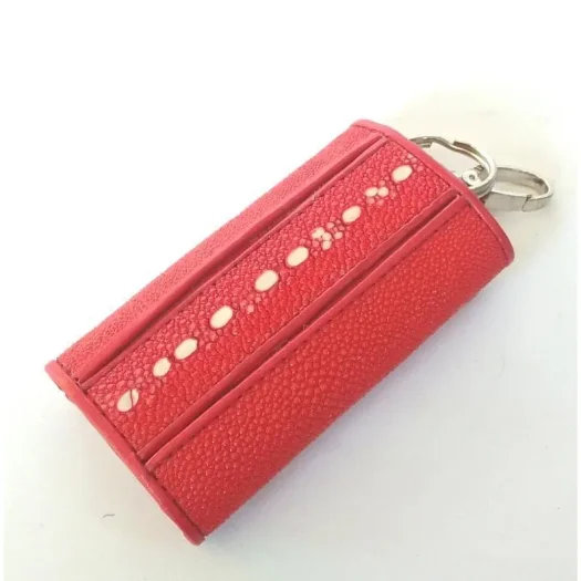 Mool Leather Multi-Spine Stingray Leather Keychain Wallet in Red with Vertical Spine Detail