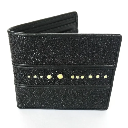 Mool Leather Male Leopard Whipray Leather Bifold Wallet with Horizontal Spine Detail